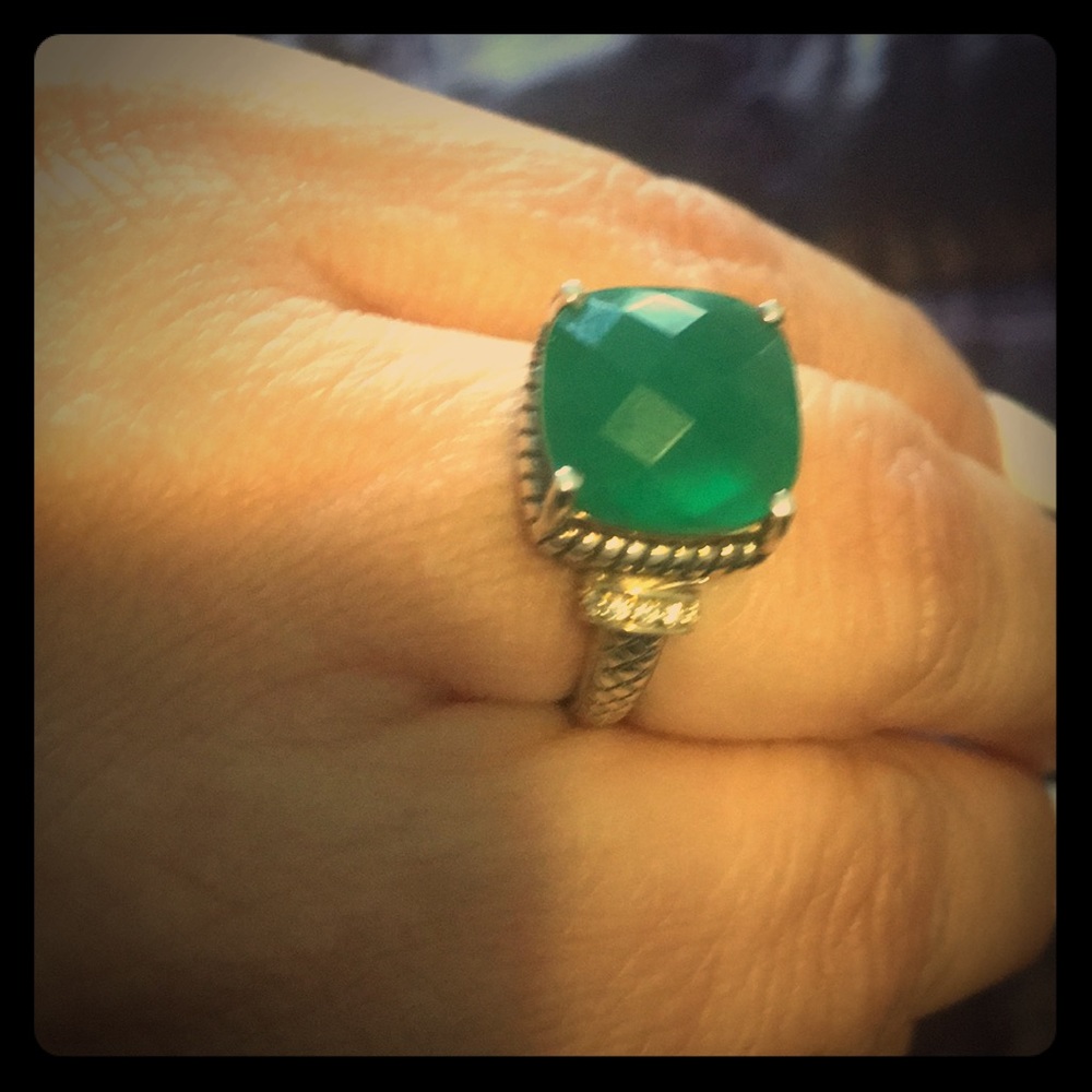 Emerald sterling silver ring with 14k & diamonds